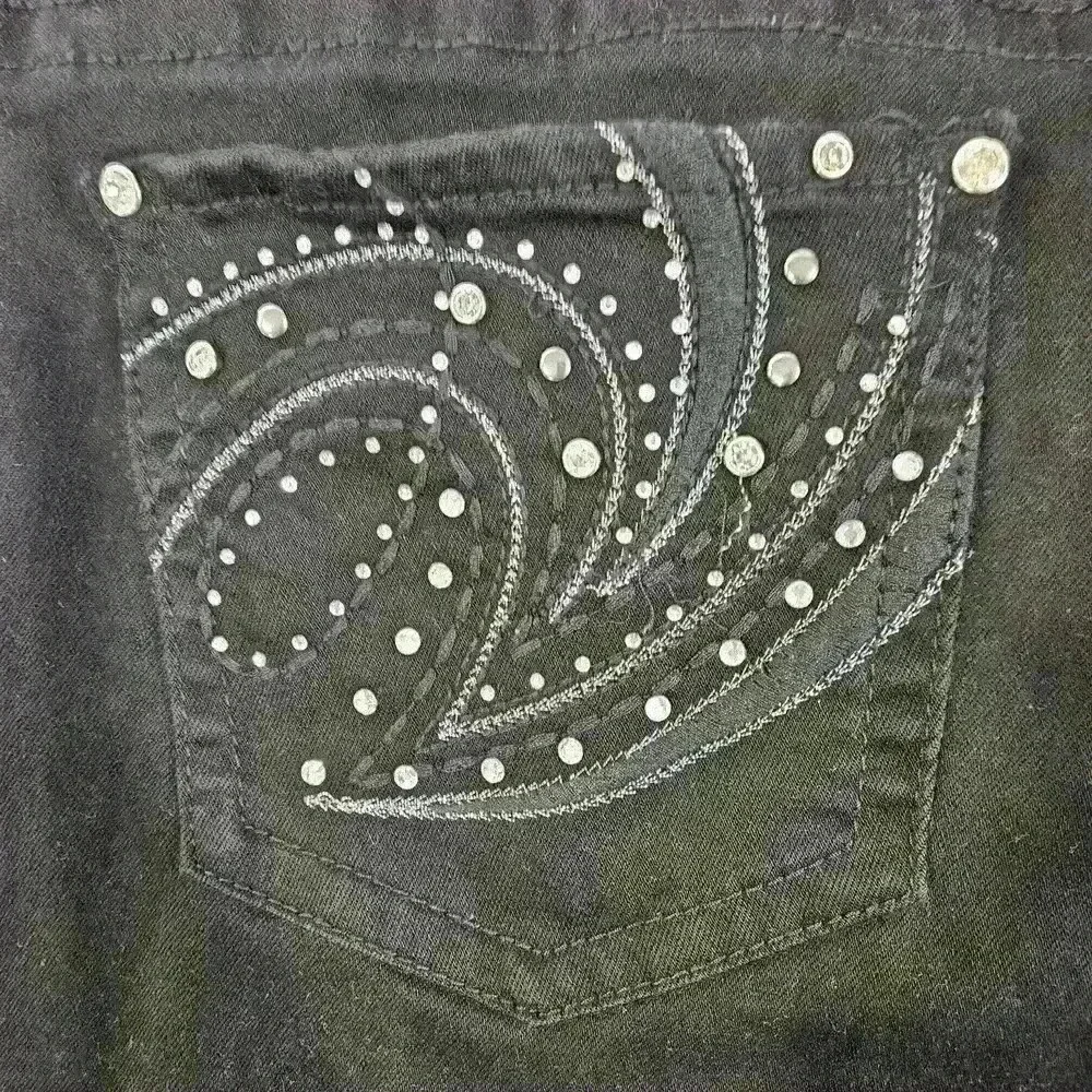Earl Jeans Black Skinny Jeans Stretch Denim Rhinestone Pocket Detail SZ 22